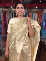 Gold Silver Tissue Silk Saree highlighted with Zari Buttis - Image 4