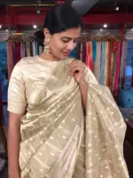 Gold Silver Tissue Silk Saree highlighted with Zari Buttis - Image 6