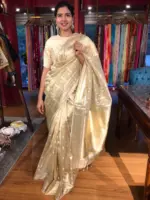 Gold Silver Tissue Silk Saree highlighted with Zari Buttis - Image 7