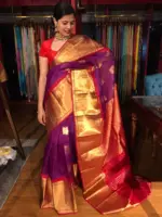 Magenta Organza Silk Saree highlighted with Kanchi Silk Border - Image 5