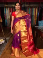 Magenta Organza Silk Saree highlighted with Kanchi Silk Border - Image 6