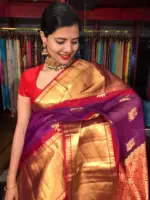 Magenta Organza Silk Saree highlighted with Kanchi Silk Border
