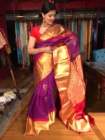Magenta Organza Silk Saree highlighted with Kanchi Silk Border - Image 2