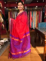 Red Mangalagiri Silk Saree woven in Gold Zari in Chequered Pattern - Image 6