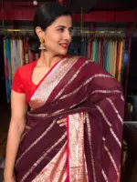 Brown Georgette Saree with Gold Zari Weaves - Image 3