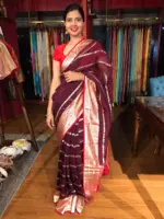 Brown Georgette Saree with Gold Zari Weaves - Image 5