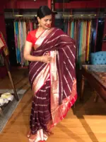 Brown Georgette Saree with Gold Zari Weaves - Image 2