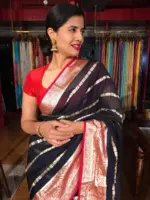 Navyblue Georgette Saree with Gold Zari Weaves - Image 3