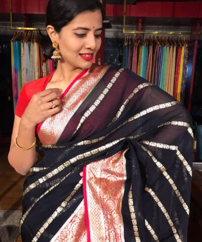 Navyblue Georgette Saree with Gold Zari Weaves