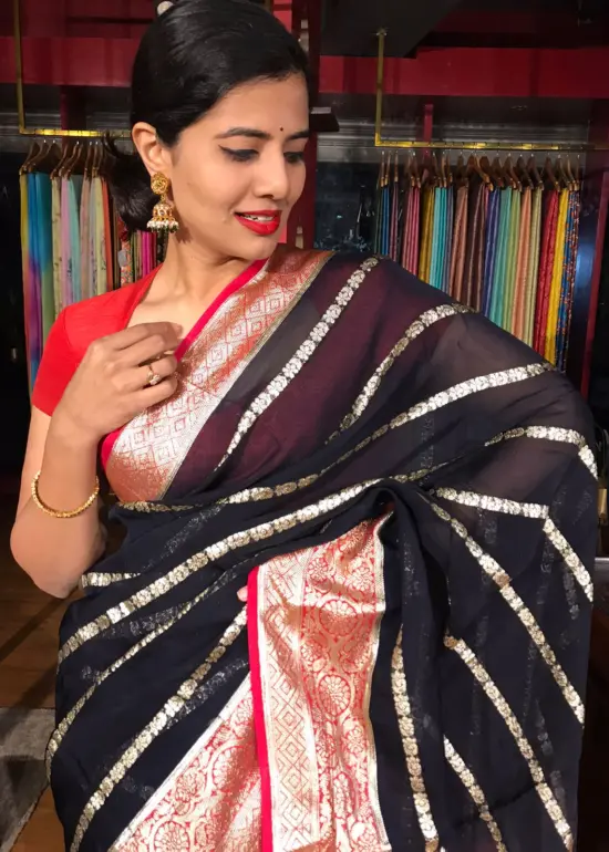 Navyblue Georgette Saree with Gold Zari Weaves