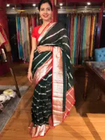 Bottle Green Georgette Saree with Gold Zari Weaves - Image 4
