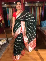 Bottle Green Georgette Saree with Gold Zari Weaves - Image 5