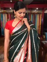 Bottle Green Georgette Saree with Gold Zari Weaves