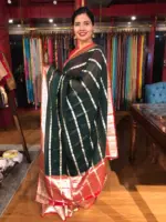 Bottle Green Georgette Saree with Gold Zari Weaves - Image 2