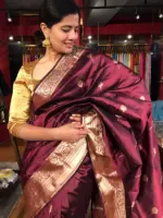 Maroon Handwoven Banarasi Katan Silk Saree - Image 7