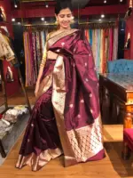 Maroon Handwoven Banarasi Katan Silk Saree - Image 5