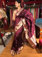 Maroon Handwoven Banarasi Katan Silk Saree - Image 3