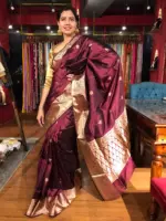 Maroon Handwoven Banarasi Katan Silk Saree - Image 2