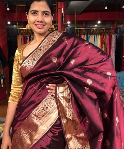 Maroon Handwoven Banarasi Katan Silk Saree