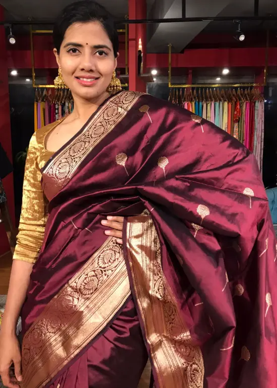 Maroon Handwoven Banarasi Katan Silk Saree