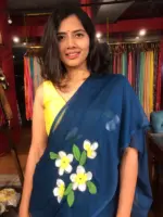 Ocean Blue Handpainted Chiffon Saree - Image 7