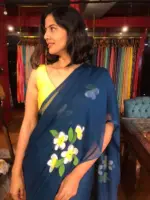 Ocean Blue Handpainted Chiffon Saree - Image 2
