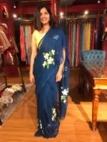 Ocean Blue Handpainted Chiffon Saree - Image 5