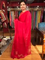 Red Chiffon Silk Saree with Gold Zari Piping - Image 4