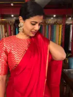 Red Chiffon Silk Saree with Gold Zari Piping