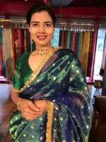 Peacock Dual Tone Tissue Silk Saree highlighted with Zari Motifs and Gota Border
