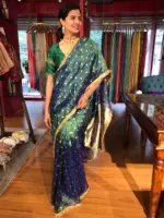 Peacock Dual Tone Tissue Silk Saree highlighted with Zari Motifs and Gota Border - Image 2