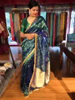 Peacock Dual Tone Tissue Silk Saree highlighted with Zari Motifs and Gota Border - Image 7