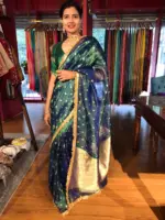 Peacock Dual Tone Tissue Silk Saree highlighted with Zari Motifs and Gota Border - Image 9