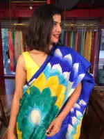 Royal Blue Handpainted Pure Silk Saree - Image 6
