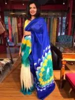 Royal Blue Handpainted Pure Silk Saree - Image 7