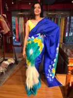 Royal Blue Handpainted Pure Silk Saree - Image 5