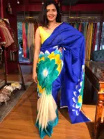 Royal Blue Handpainted Pure Silk Saree - Image 3