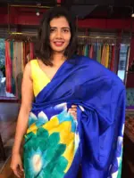 Royal Blue Handpainted Pure Silk Saree