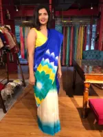 Royal Blue Handpainted Pure Silk Saree - Image 8