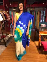 Royal Blue Handpainted Pure Silk Saree - Image 9