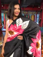 Pink Sunflower Handpainted Silk Saree