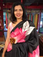 Pink Sunflower Handpainted Silk Saree - Image 5