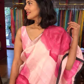 Pink Rosé Handpainted Silk Saree