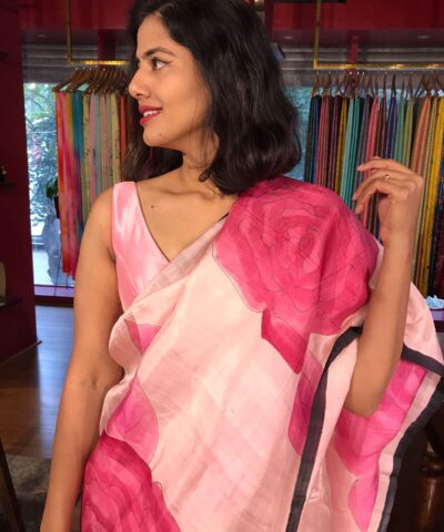 Pink Rosé Handpainted Silk Saree