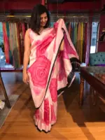 Pink Rosé Handpainted Silk Saree - Image 7