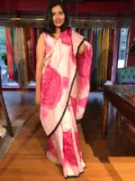 Pink Rosé Handpainted Silk Saree - Image 9