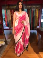 Pink Rosé Handpainted Silk Saree - Image 5
