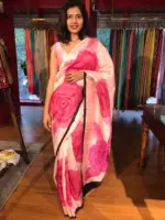 Pink Rosé Handpainted Silk Saree - Image 4
