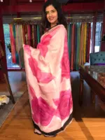 Pink Rosé Handpainted Silk Saree - Image 3