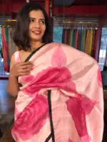 Pink Rosé Handpainted Silk Saree - Image 2